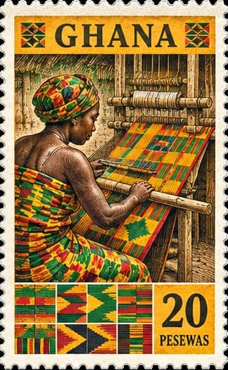 Ghana stamp, Kente weaver