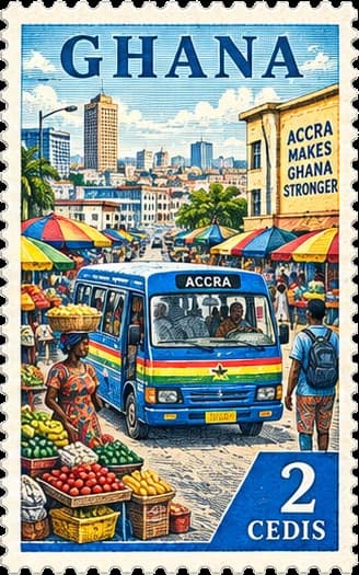 Ghana stamp, Accra market